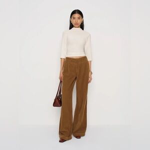 reformation Malia Mid Rise Wide Leg Pleated Trouser Pants